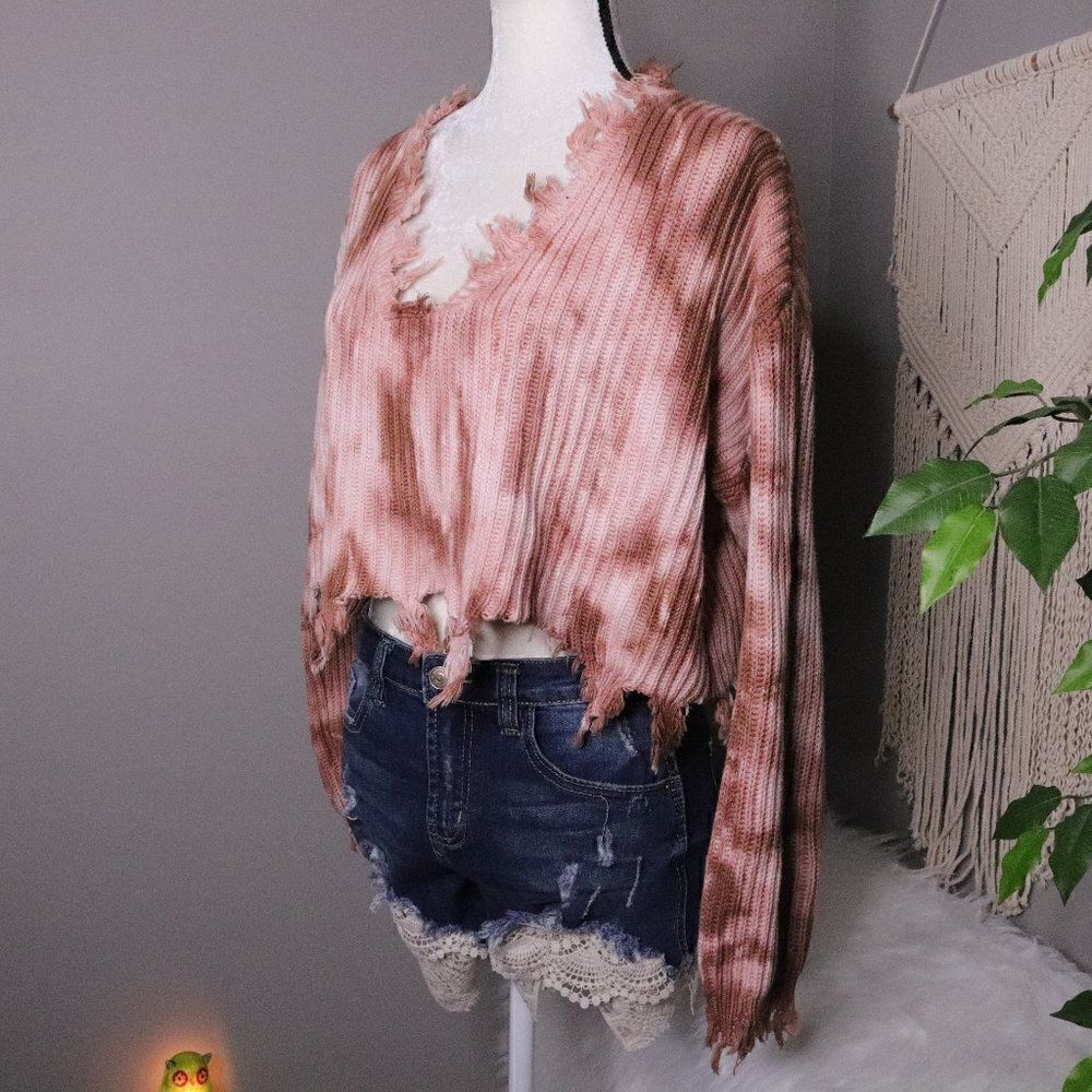 ‎Lane 201 | Boutique Distressed Tie Dye Cropped Sweater Medium